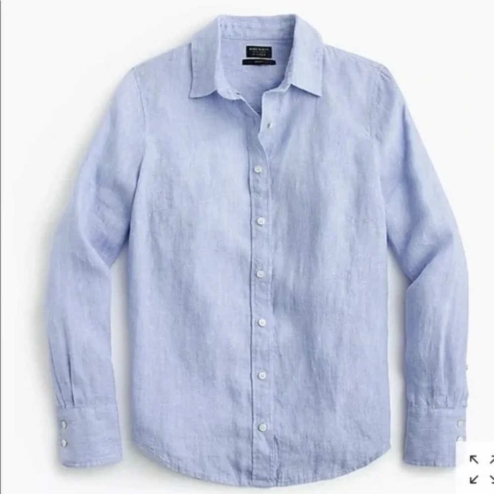 J. Crew Baird McNutt 100% Irish Linen Slim Fit Button Down Blouse - Blue - 6